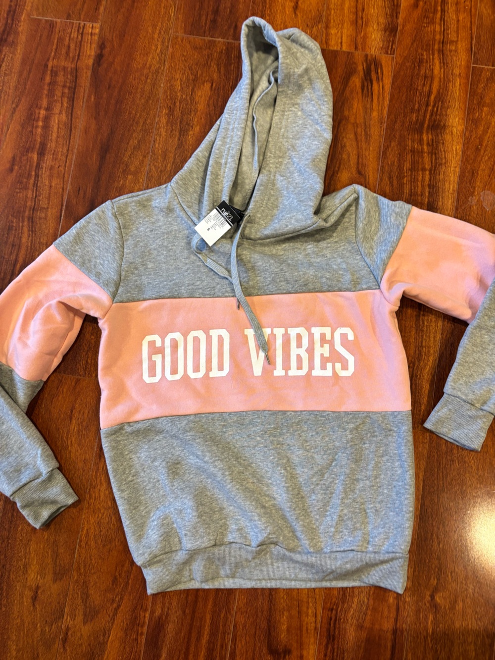 Rue21 Gray & Pink "Good Vibes" Colorblock Hoodie